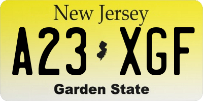 NJ license plate A23XGF