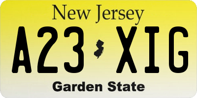 NJ license plate A23XIG