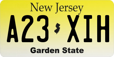 NJ license plate A23XIH