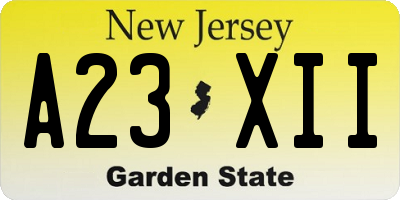 NJ license plate A23XII