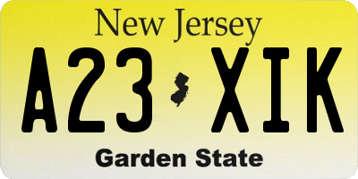 NJ license plate A23XIK