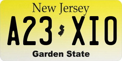 NJ license plate A23XIO