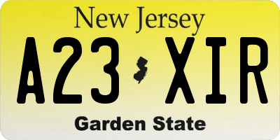 NJ license plate A23XIR