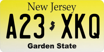 NJ license plate A23XKQ
