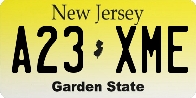 NJ license plate A23XME