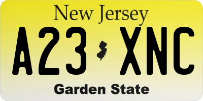 NJ license plate A23XNC