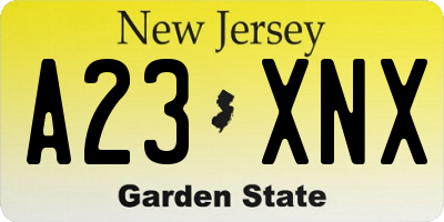 NJ license plate A23XNX