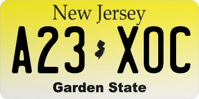 NJ license plate A23XOC