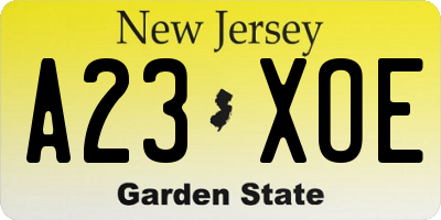 NJ license plate A23XOE