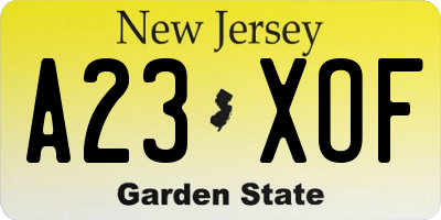 NJ license plate A23XOF