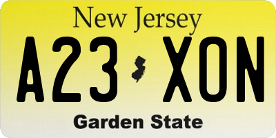 NJ license plate A23XON