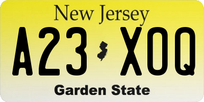 NJ license plate A23XOQ