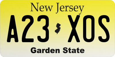 NJ license plate A23XOS