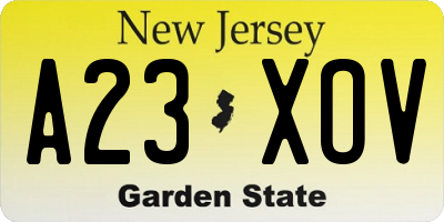 NJ license plate A23XOV