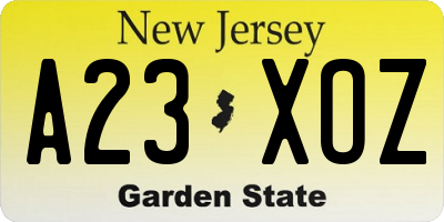 NJ license plate A23XOZ