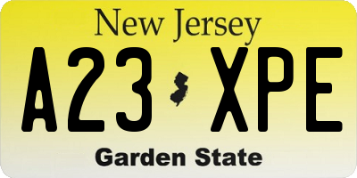 NJ license plate A23XPE