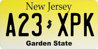 NJ license plate A23XPK