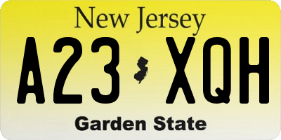 NJ license plate A23XQH