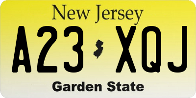 NJ license plate A23XQJ