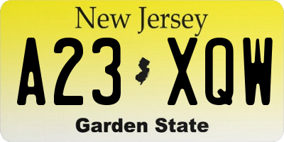NJ license plate A23XQW