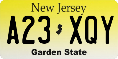 NJ license plate A23XQY