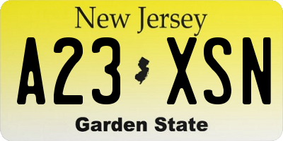 NJ license plate A23XSN