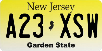NJ license plate A23XSW