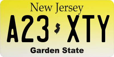 NJ license plate A23XTY