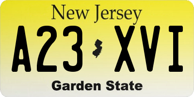 NJ license plate A23XVI