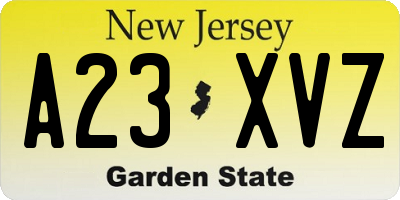 NJ license plate A23XVZ