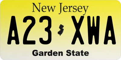 NJ license plate A23XWA