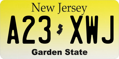 NJ license plate A23XWJ