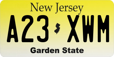 NJ license plate A23XWM