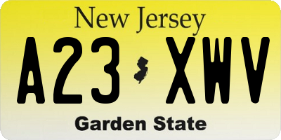 NJ license plate A23XWV