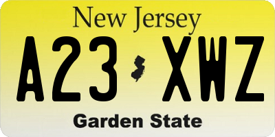 NJ license plate A23XWZ