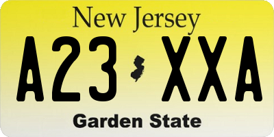 NJ license plate A23XXA