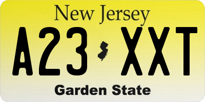NJ license plate A23XXT