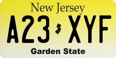 NJ license plate A23XYF