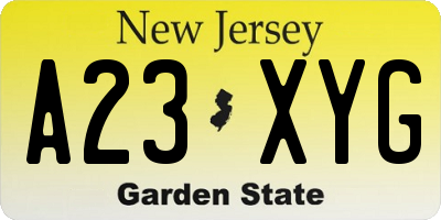 NJ license plate A23XYG