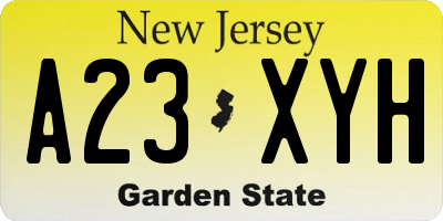 NJ license plate A23XYH