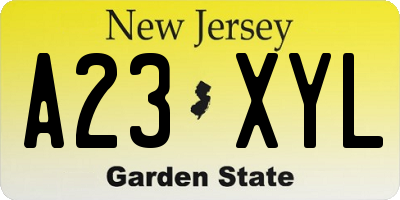 NJ license plate A23XYL