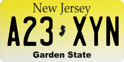 NJ license plate A23XYN