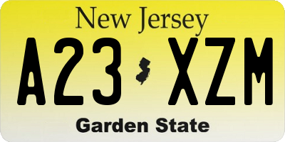 NJ license plate A23XZM