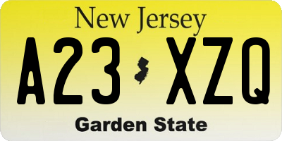 NJ license plate A23XZQ