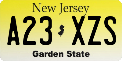 NJ license plate A23XZS
