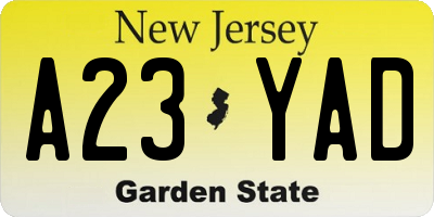 NJ license plate A23YAD