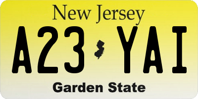 NJ license plate A23YAI