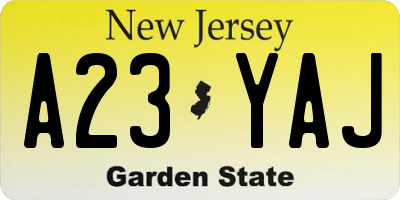 NJ license plate A23YAJ