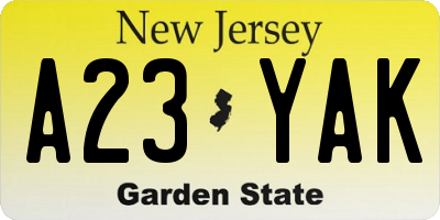 NJ license plate A23YAK