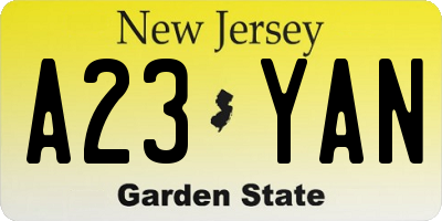 NJ license plate A23YAN